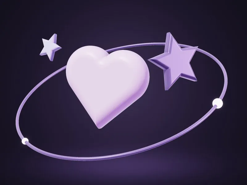 3D heart with two stars inside a glowing orbit ring